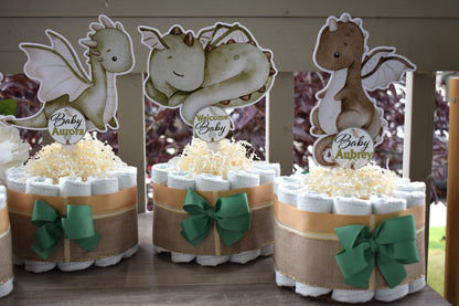 Dragon Mini Diaper Cake Set Baby Shower, Boy Dragon Baby Shower Centerpieces Decorations, Boy Room Nursery Decor, New Mom Gifts - S00016