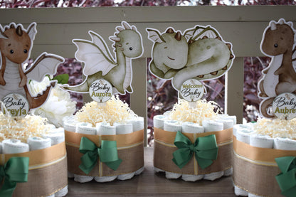 Dragon Mini Diaper Cake Set Baby Shower, Boy Dragon Baby Shower Centerpieces Decorations, Boy Room Nursery Decor, New Mom Gifts - S00016