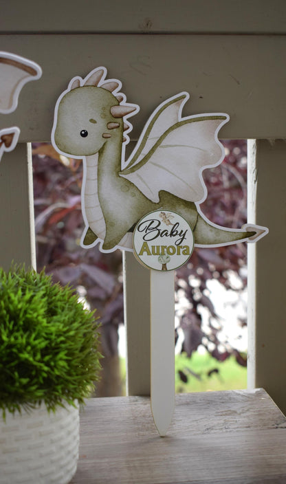 Dragon Cake Toppers Baby Shower, Boy Dragon Baby Shower Centerpieces Decorations, Neutral Boy Room Nursery Decor, New Mom Gifts - S00016