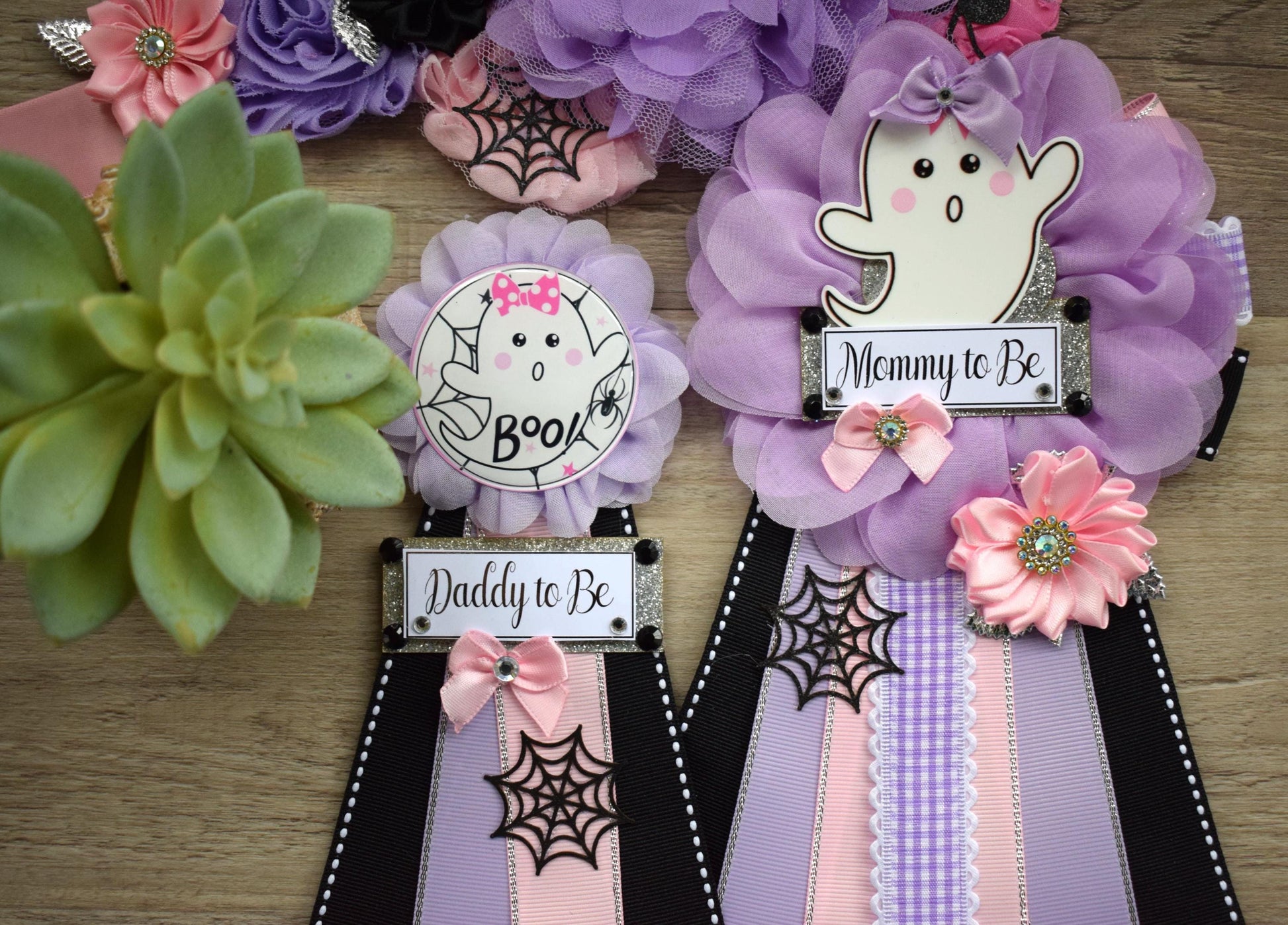 Girl Pink Lavender Ghost Halloween Baby Shower, Pink Maternity Sash, Mommy To Be Ribbon, Daddy To Be Pin, Halloween Baby Shower Gift, Custom - Celebrations By Cris