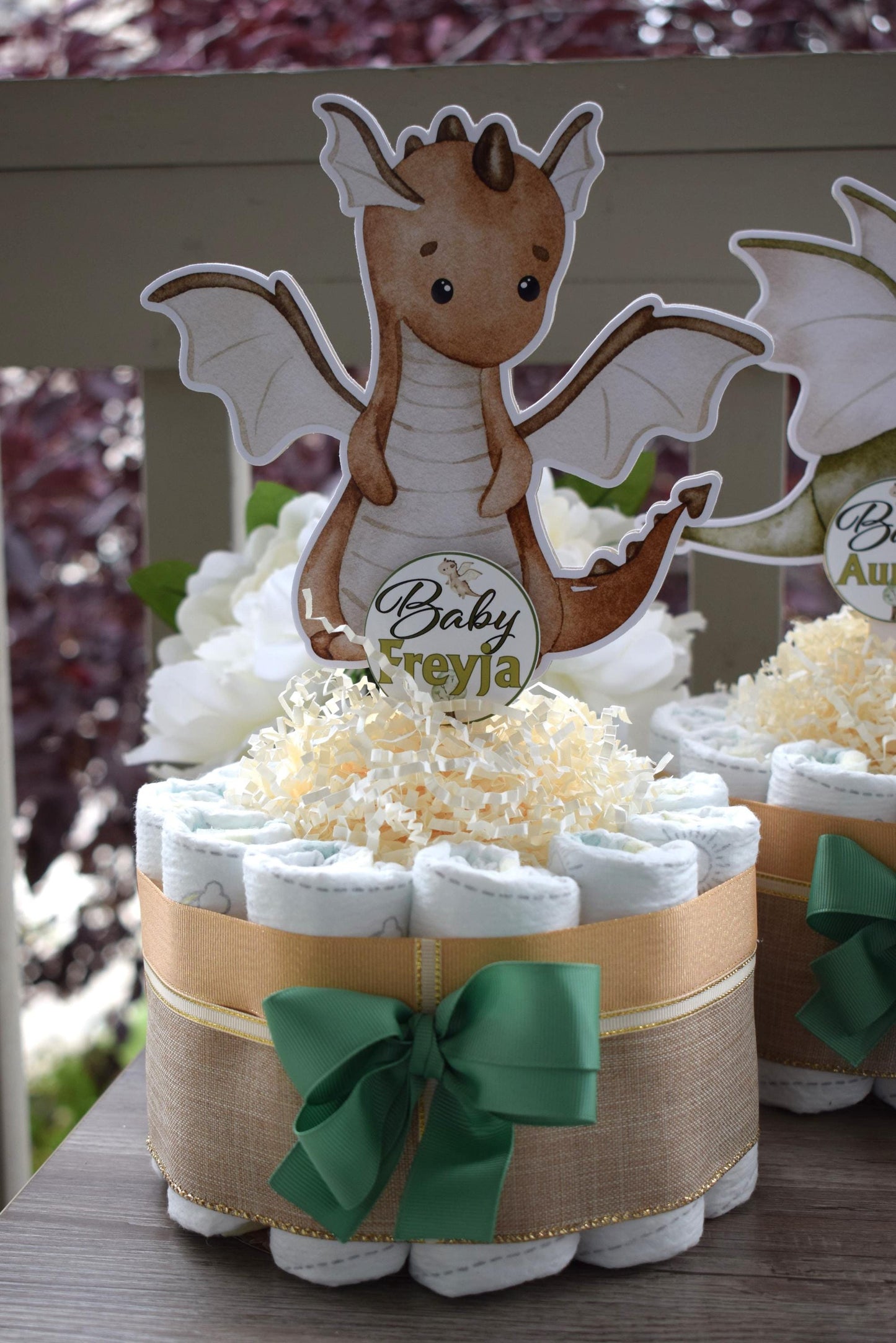 Dragon Mini Diaper Cake Set Baby Shower, Boy Dragon Baby Shower Centerpieces Decorations, Boy Room Nursery Decor, New Mom Gifts - S00016