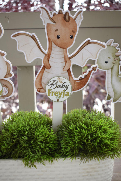 Dragon Cake Toppers Baby Shower, Boy Dragon Baby Shower Centerpieces Decorations, Neutral Boy Room Nursery Decor, New Mom Gifts - S00016