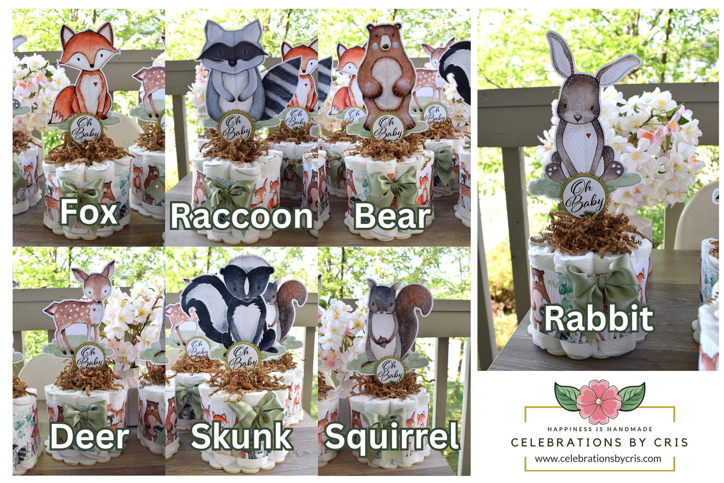 Woodland Mini Diaper Cake Set Baby Shower, Woodland Centerpieces Decorations, Girl and Boy Room Nursery Decor, New Mom Gifts - S0005