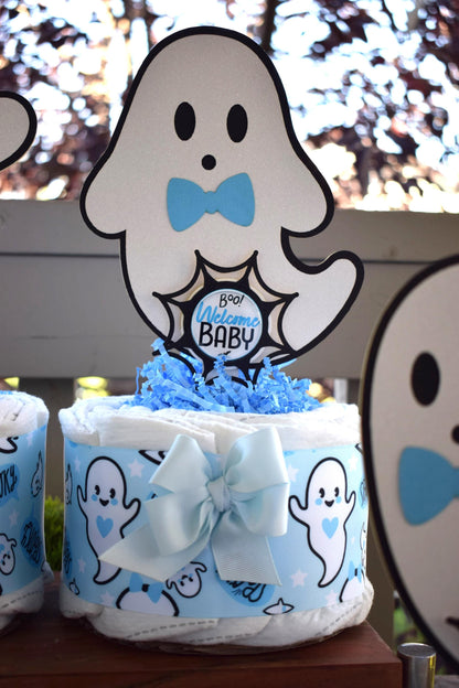 Blue Boy Ghost Mini Diaper Cake Baby Shower, Boy Blue Halloween Baby Shower Centerpieces Decorations, Blue Ghost Shower Party Decor - S0011