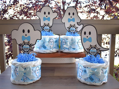 Blue Boy Ghost Mini Diaper Cake Baby Shower, Boy Blue Halloween Baby Shower Centerpieces Decorations, Blue Ghost Shower Party Decor - S0011