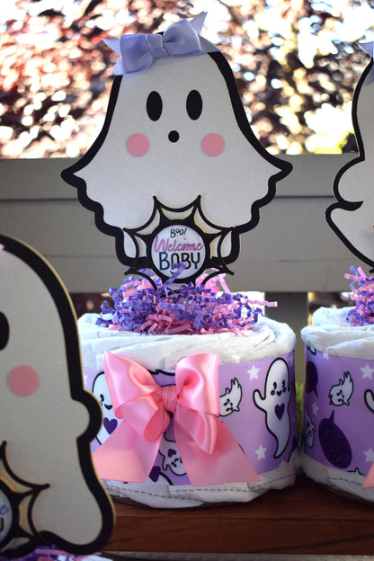 Pink Lavender Ghost Mini Diaper Cake Baby Shower, Girl Pink Halloween Baby Shower Centerpieces Decorations, Purple Ghost Shower Party Decor