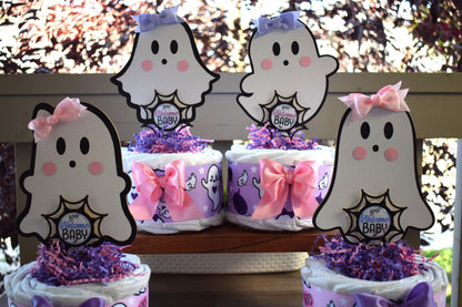 Pink Lavender Ghost Mini Diaper Cake Baby Shower, Girl Pink Halloween Baby Shower Centerpieces Decorations, Purple Ghost Shower Party Decor