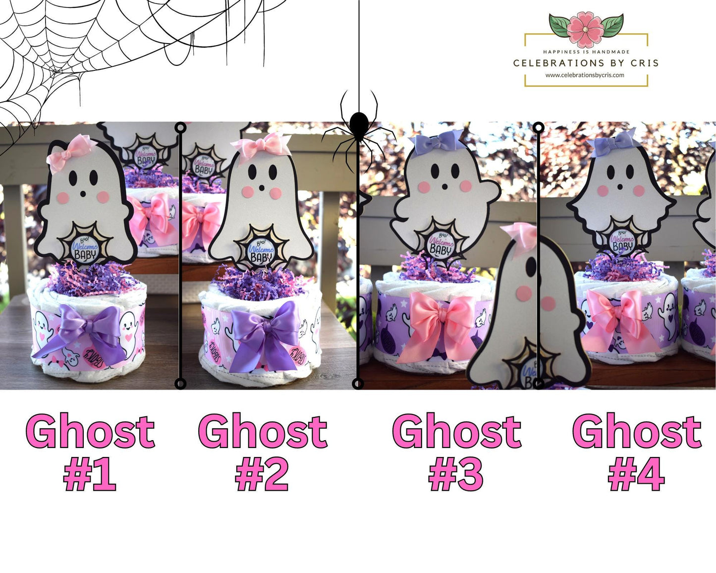 Pink Lavender Ghost Mini Diaper Cake Baby Shower, Girl Pink Halloween Baby Shower Centerpieces Decorations, Purple Ghost Shower Party Decor