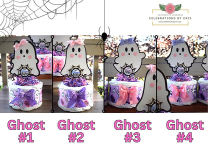 Pink Lavender Ghost Mini Diaper Cake Baby Shower, Girl Pink Halloween Baby Shower Centerpieces Decorations, Purple Ghost Shower Party Decor