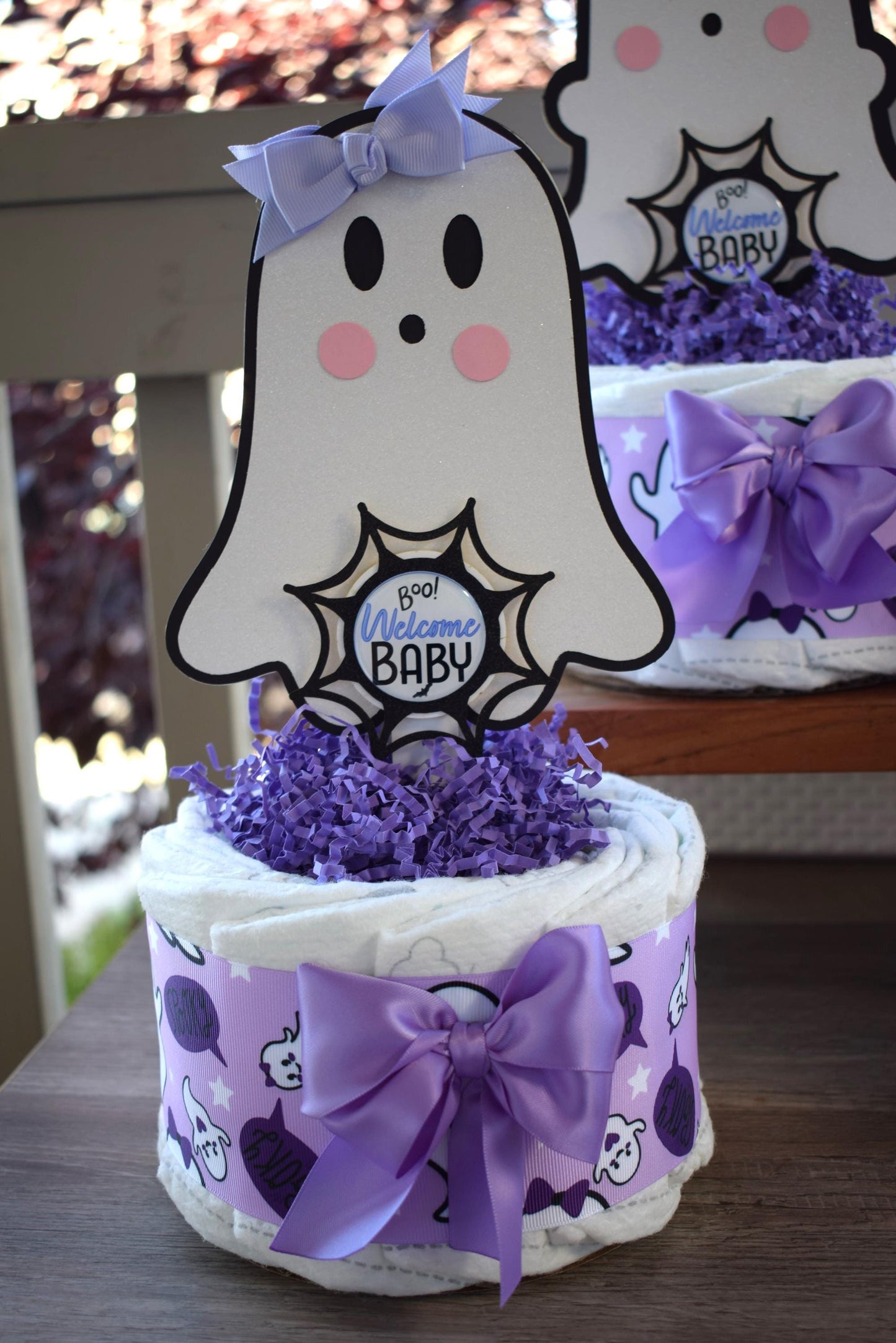 Lavender Ghost Mini Diaper Cake Baby Shower, Girl Pink Halloween Baby Shower Centerpieces Decorations, Purple Ghost Shower Party Decor