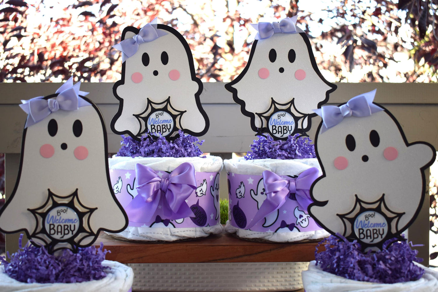 Lavender Ghost Mini Diaper Cake Baby Shower, Girl Pink Halloween Baby Shower Centerpieces Decorations, Purple Ghost Shower Party Decor