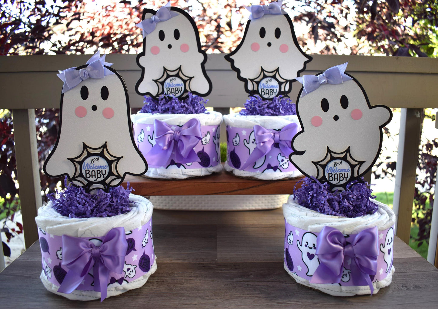 Lavender Ghost Mini Diaper Cake Baby Shower, Girl Pink Halloween Baby Shower Centerpieces Decorations, Purple Ghost Shower Party Decor