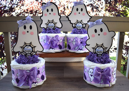 Lavender Ghost Mini Diaper Cake Baby Shower, Girl Pink Halloween Baby Shower Centerpieces Decorations, Purple Ghost Shower Party Decor