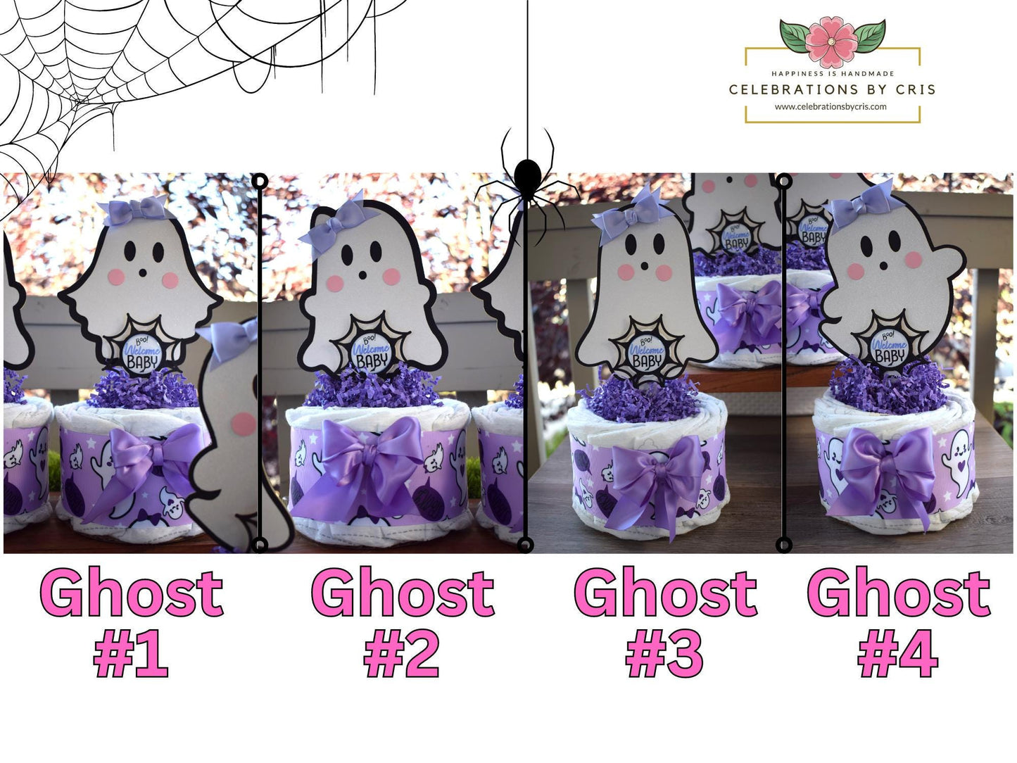 Lavender Ghost Mini Diaper Cake Baby Shower, Girl Pink Halloween Baby Shower Centerpieces Decorations, Purple Ghost Shower Party Decor