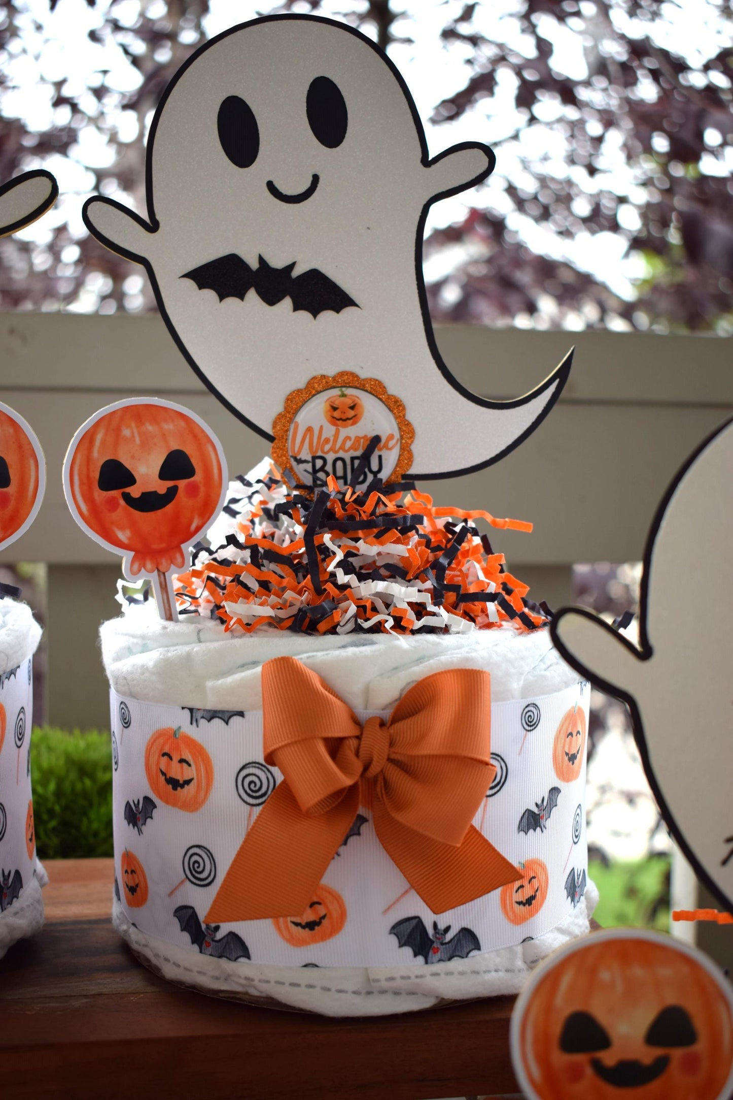 Halloween Pumpkin Ghost Mini Diaper Cake Baby Shower, Halloween Baby Shower Centerpieces Decoration, Orange Ghost Shower Party Decor