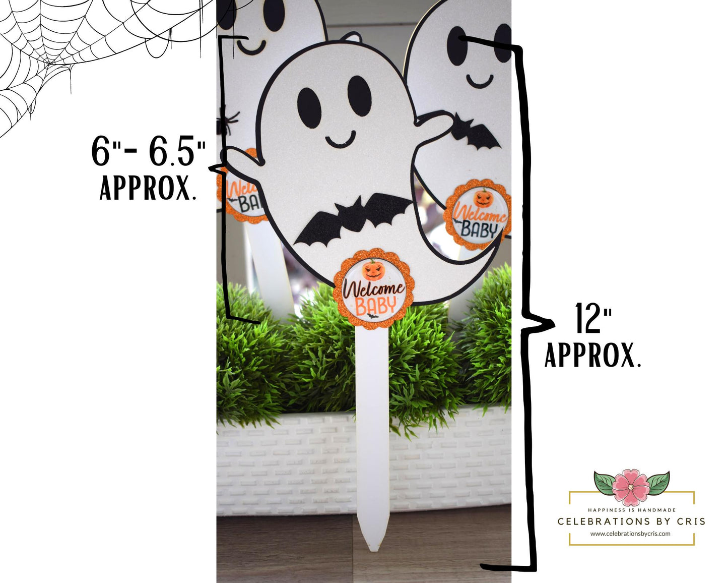 Halloween Ghost Cake Toppers, Baby Shower, Halloween Baby Shower, Centerpieces Decorations, Orange Ghost Shower Party Decor - S0011