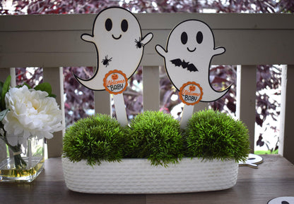 Halloween Ghost Cake Toppers, Baby Shower, Halloween Baby Shower, Centerpieces Decorations, Orange Ghost Shower Party Decor - S0011