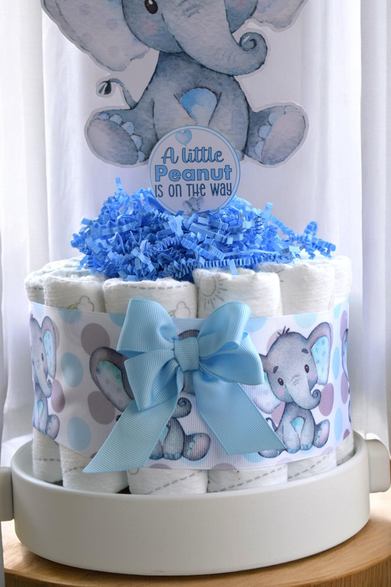 Blue Elephant Mini Diaper Cake Baby Shower, Baby Shower Centerpieces Decorations, Girls Room Nursery Decor, New Mom Gifts, Baby Shower Gift