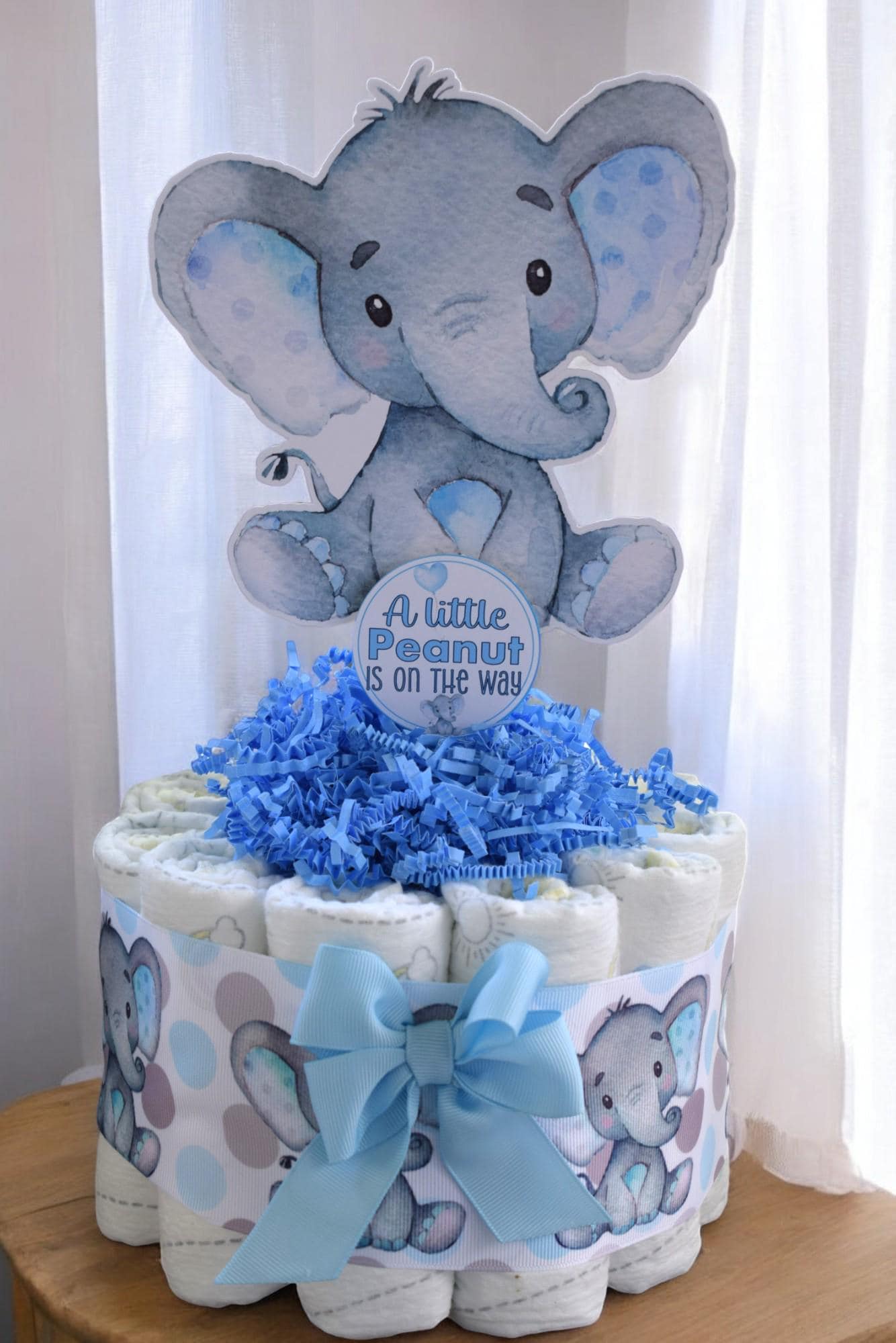 Blue Elephant Mini Diaper Cake Baby Shower, Baby Shower Centerpieces Decorations, Girls Room Nursery Decor, New Mom Gifts, Baby Shower Gift