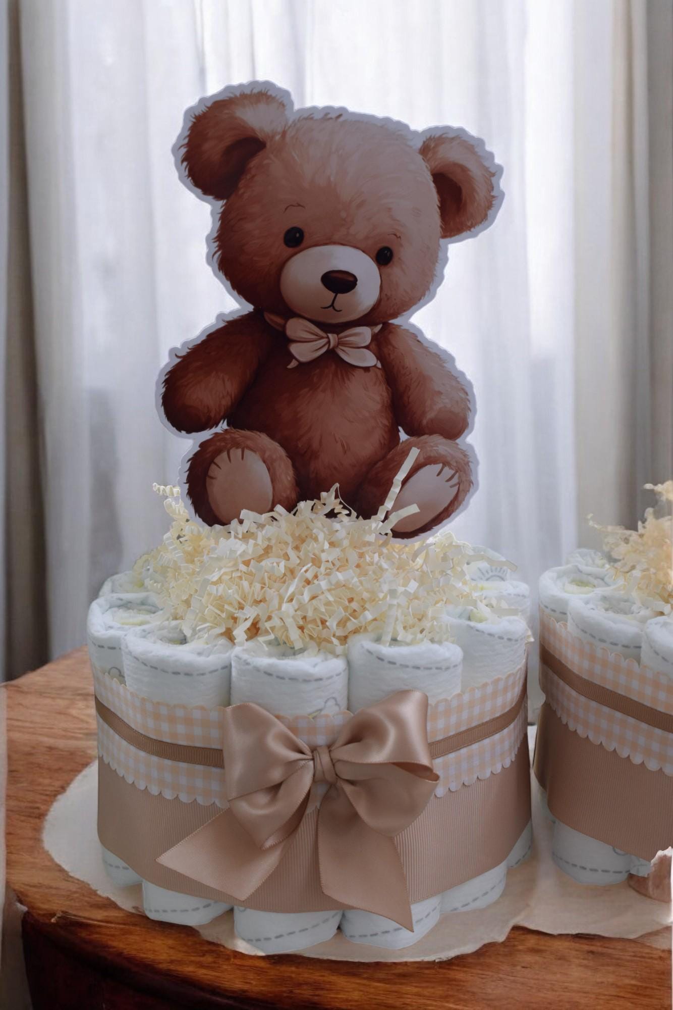 Gender Reveal Teddy Bear Mini Diaper Cake Baby Shower, Baby Shower Centerpieces Decorations, Nursery Decor, New Mom Gifts, Baby Shower Gift