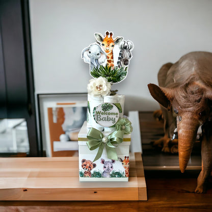 Jungle Safari Centerpiece Baby Shower, Diaper Cake Baby Shower, Centerpieces Decorations, Boy Room Decor, Baby Shower Present, New Mom Gift