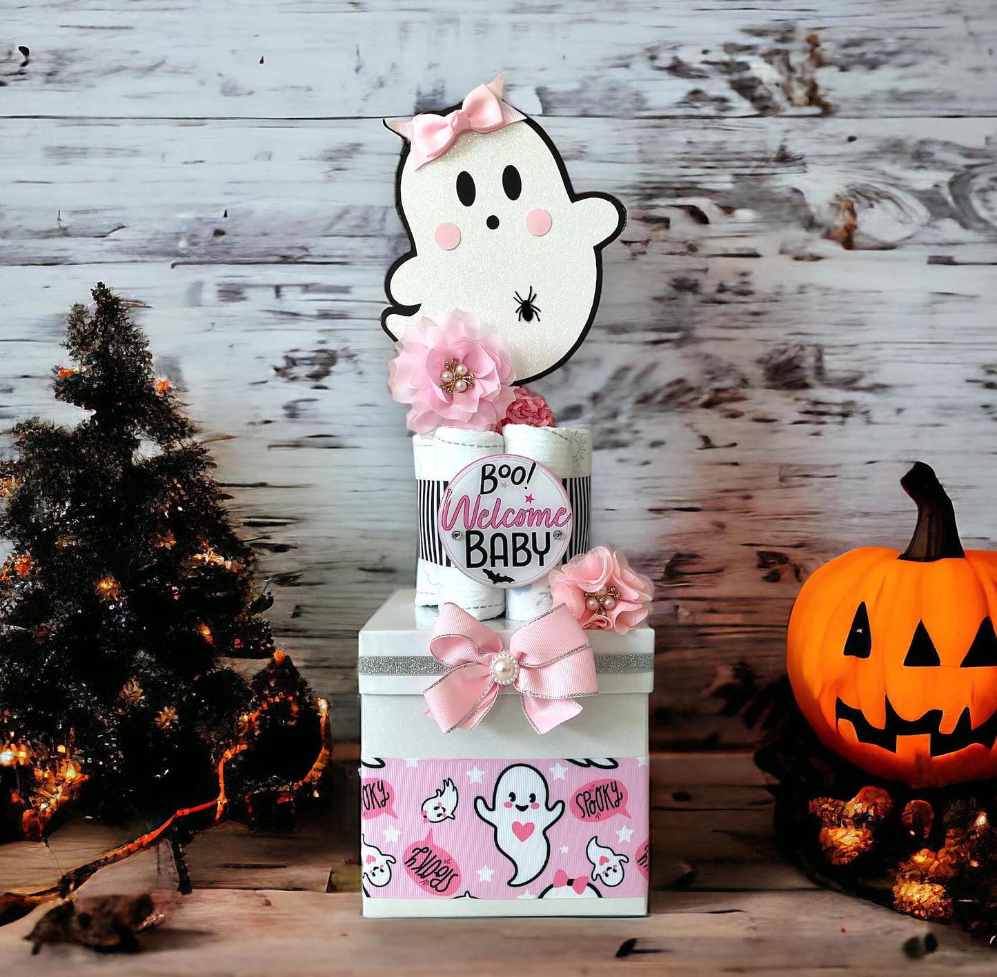 Pink Girl Ghost Centerpiece Baby Shower, Diaper Cake Baby Shower, Centerpieces Decorations, Room Decor, Baby Shower Present, New Mom Gift