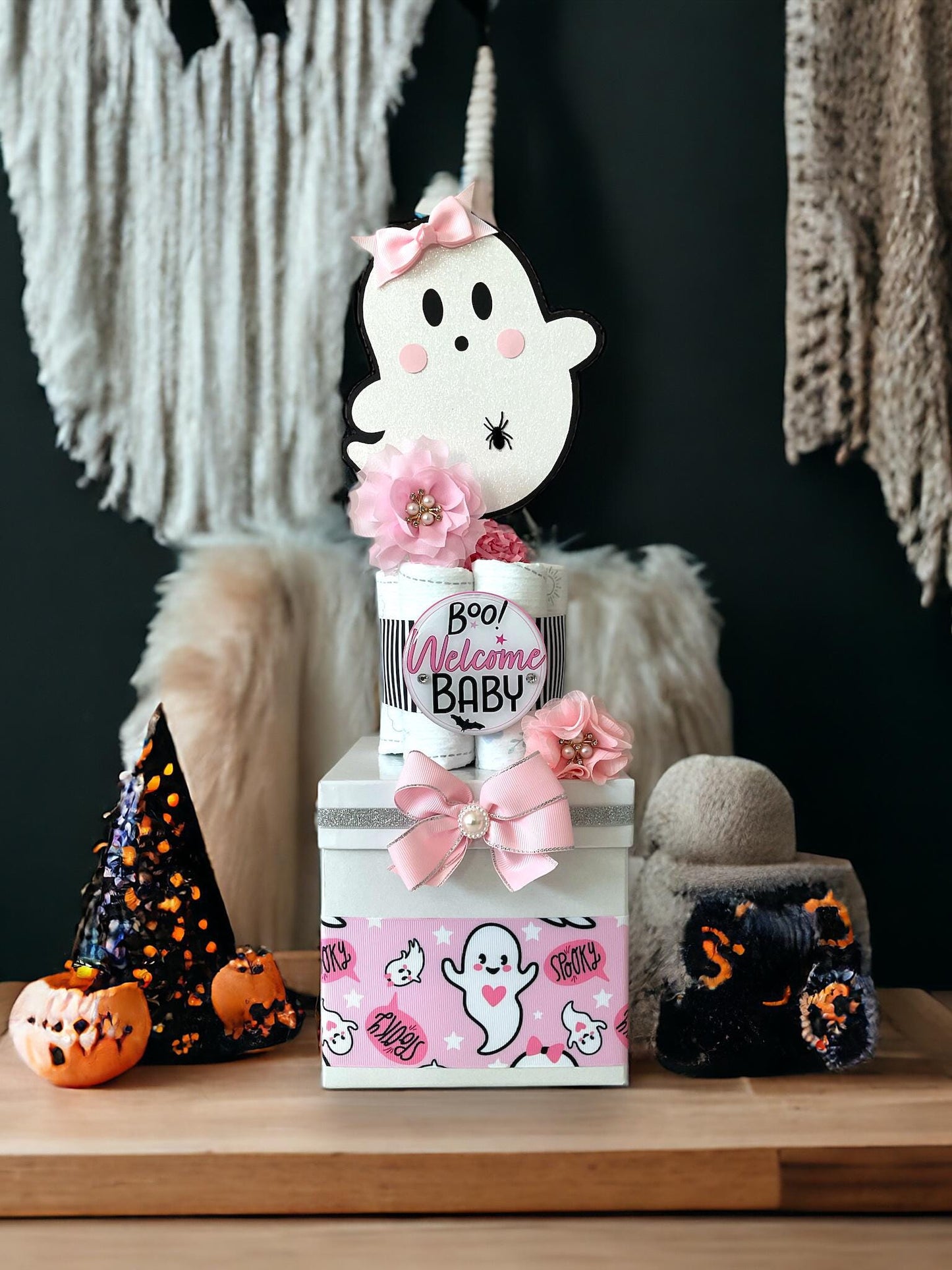 Pink Girl Ghost Centerpiece Baby Shower, Diaper Cake Baby Shower, Centerpieces Decorations, Room Decor, Baby Shower Present, New Mom Gift