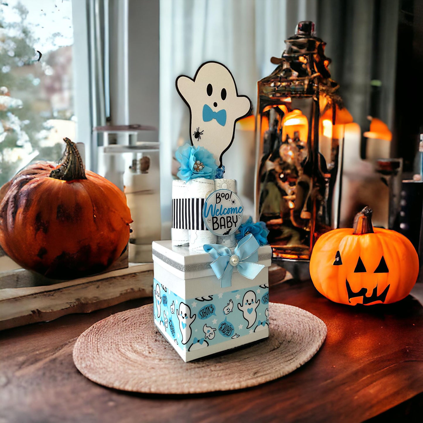 Blue Boy Ghost Centerpiece Baby Shower, Diaper Cake Baby Shower, Centerpieces Decorations, Boy Room Decor, Baby Shower Present, New Mom Gift