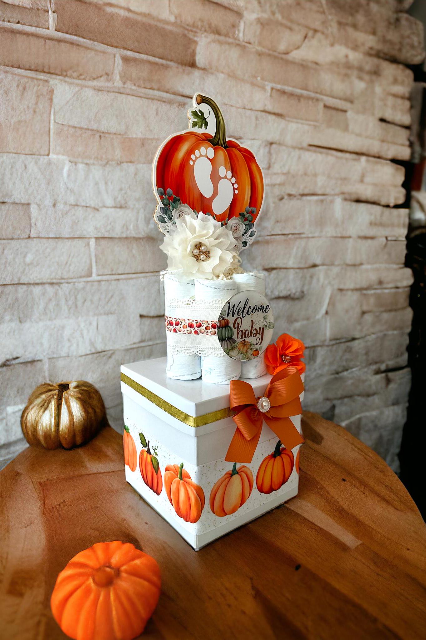 Orange Pumpkin Centerpiece Baby Shower, Gender Reveal Diaper Cake Baby Shower, Centerpieces Decorations, Boy Girl Room Decor, New Mom Gift