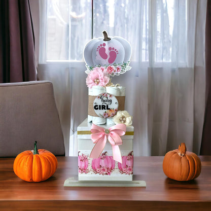 Pink Pumpkin Centerpiece Baby Shower, Gender Reveal Diaper Cake Baby Shower, Centerpieces Decorations, Boy Girl Room Decor, New Mom Gift