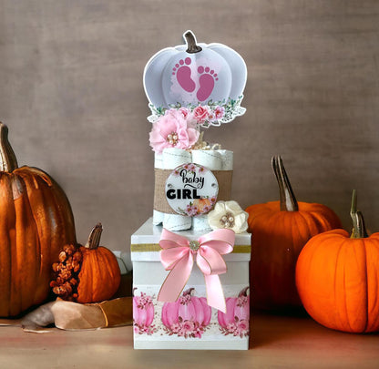 Pink Pumpkin Centerpiece Baby Shower, Gender Reveal Diaper Cake Baby Shower, Centerpieces Decorations, Boy Girl Room Decor, New Mom Gift