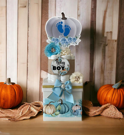 Blue Pumpkin Centerpiece Baby Shower, Gender Reveal Diaper Cake Baby Shower, Centerpieces Decorations, Boy Room Decor, New Mom Gift