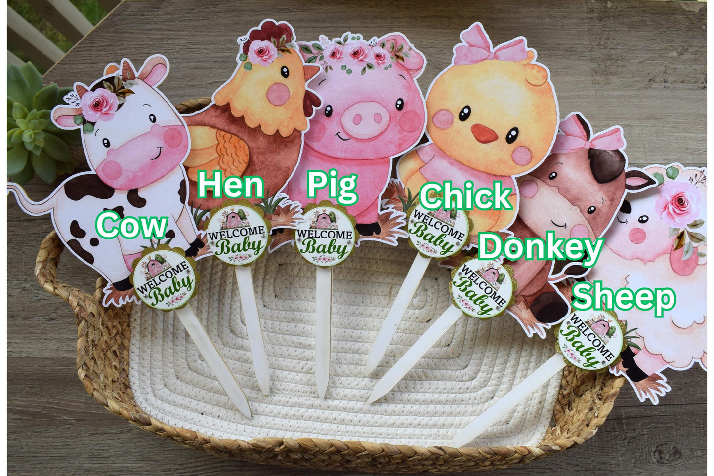 Girl Farm Animal Mini Diaper Cake Set, Pink Barn Baby Shower, Baby Shower Centerpieces Decorations, Girl Room Nursery, New Mom Gifts - S0003