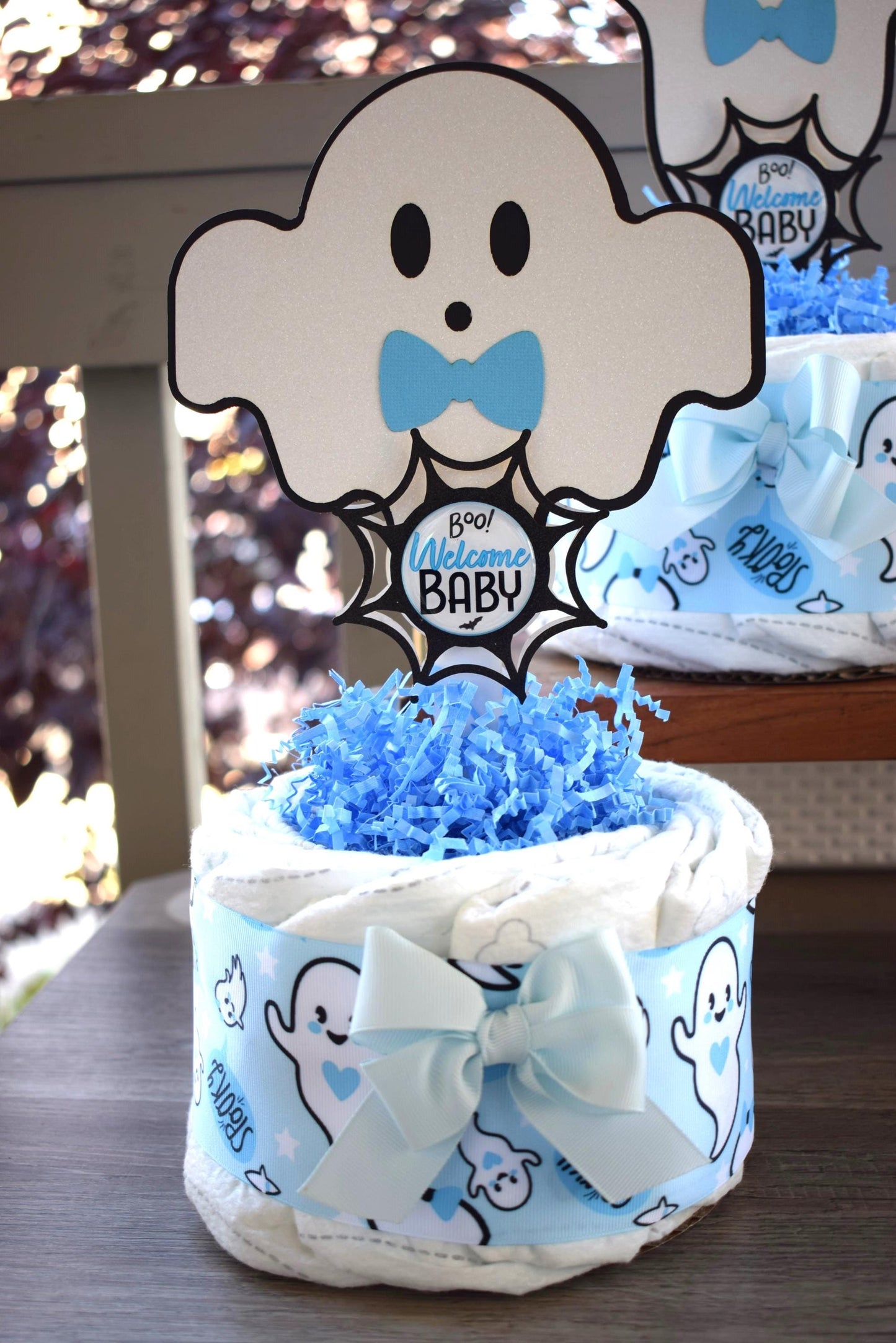 Blue Boy Ghost Mini Diaper Cake Baby Shower, Boy Blue Halloween Baby Shower Centerpieces Decorations, Blue Ghost Shower Party Decor - S0011