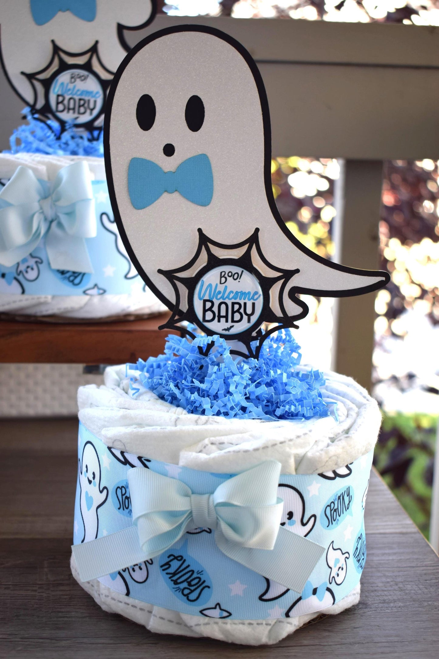 Blue Boy Ghost Mini Diaper Cake Baby Shower, Boy Blue Halloween Baby Shower Centerpieces Decorations, Blue Ghost Shower Party Decor - S0011