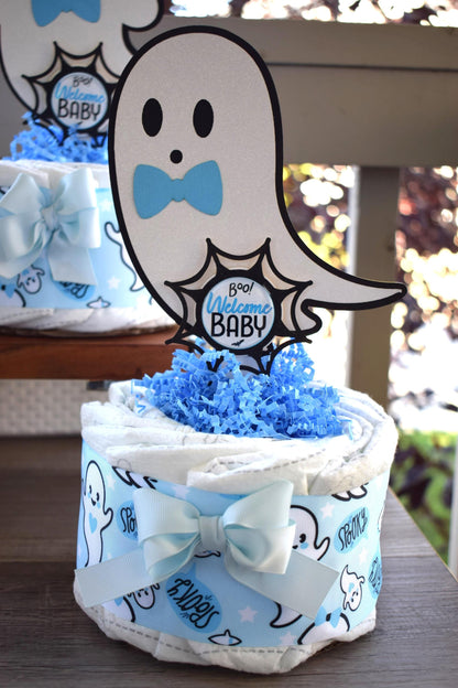 Blue Boy Ghost Mini Diaper Cake Baby Shower, Boy Blue Halloween Baby Shower Centerpieces Decorations, Blue Ghost Shower Party Decor - S0011