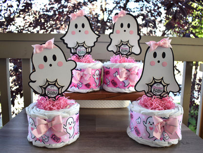 Pink Girl Ghost Mini Diaper Cake Baby Shower, Girl Pink Halloween Baby Shower Centerpieces Decorations, Pink Ghost Shower Party Decor - S011