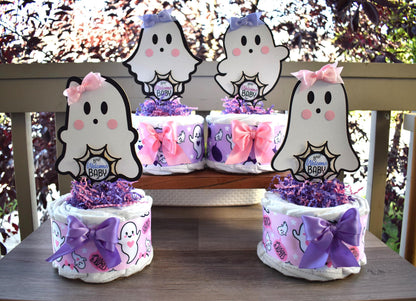 Pink Lavender Ghost Mini Diaper Cake Baby Shower, Girl Pink Halloween Baby Shower Centerpieces Decorations, Purple Ghost Shower Party Decor