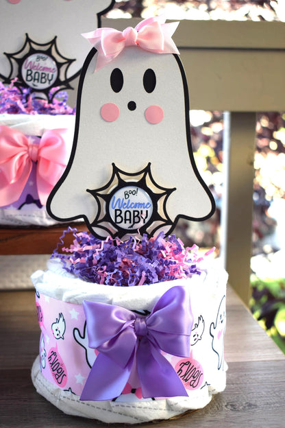 Pink Lavender Ghost Mini Diaper Cake Baby Shower, Girl Pink Halloween Baby Shower Centerpieces Decorations, Purple Ghost Shower Party Decor