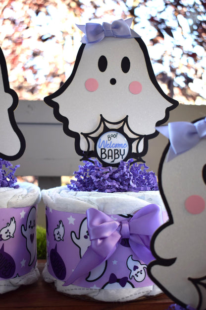 Lavender Ghost Mini Diaper Cake Baby Shower, Girl Pink Halloween Baby Shower Centerpieces Decorations, Purple Ghost Shower Party Decor