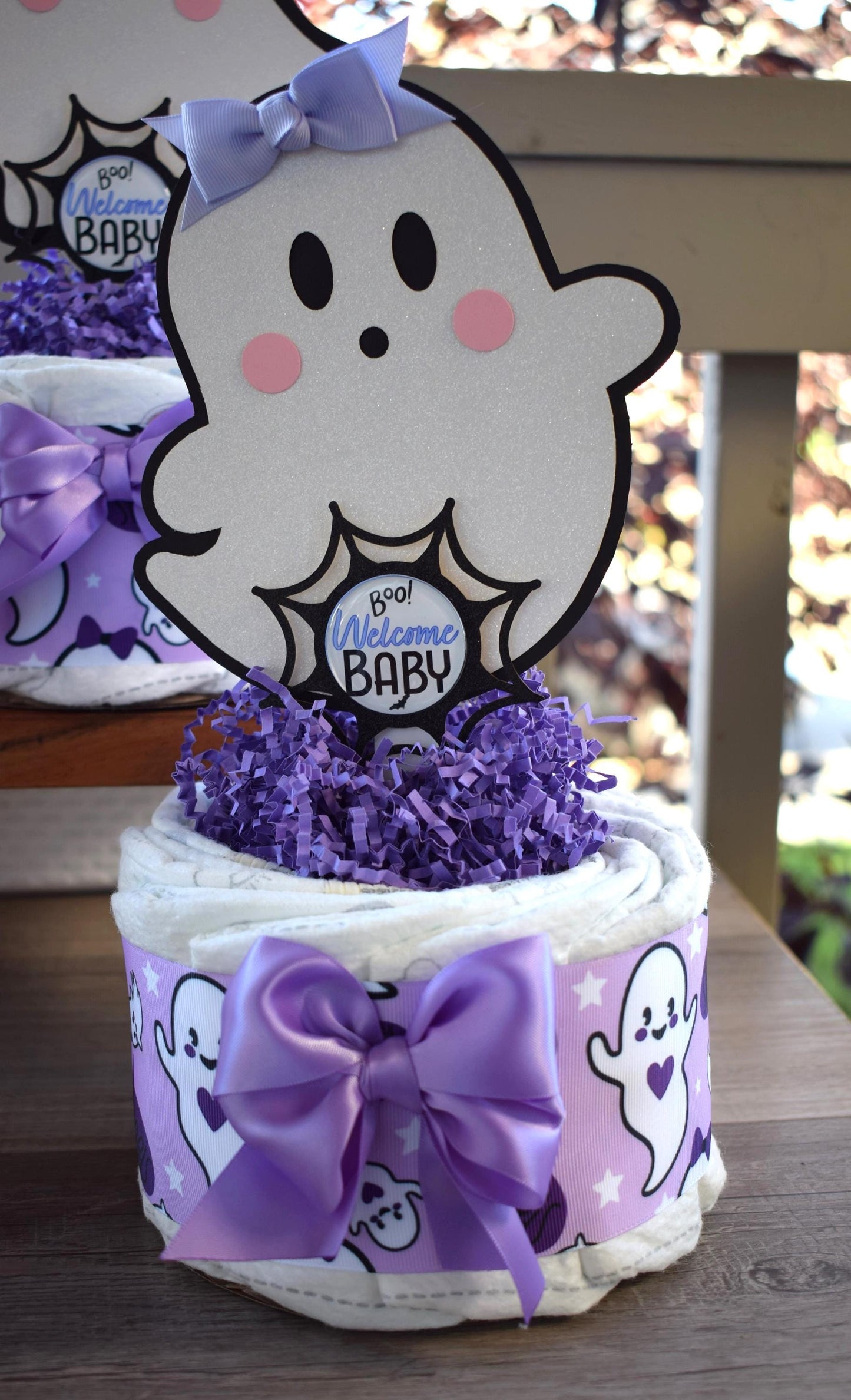 Lavender Ghost Mini Diaper Cake Baby Shower, Girl Pink Halloween Baby Shower Centerpieces Decorations, Purple Ghost Shower Party Decor