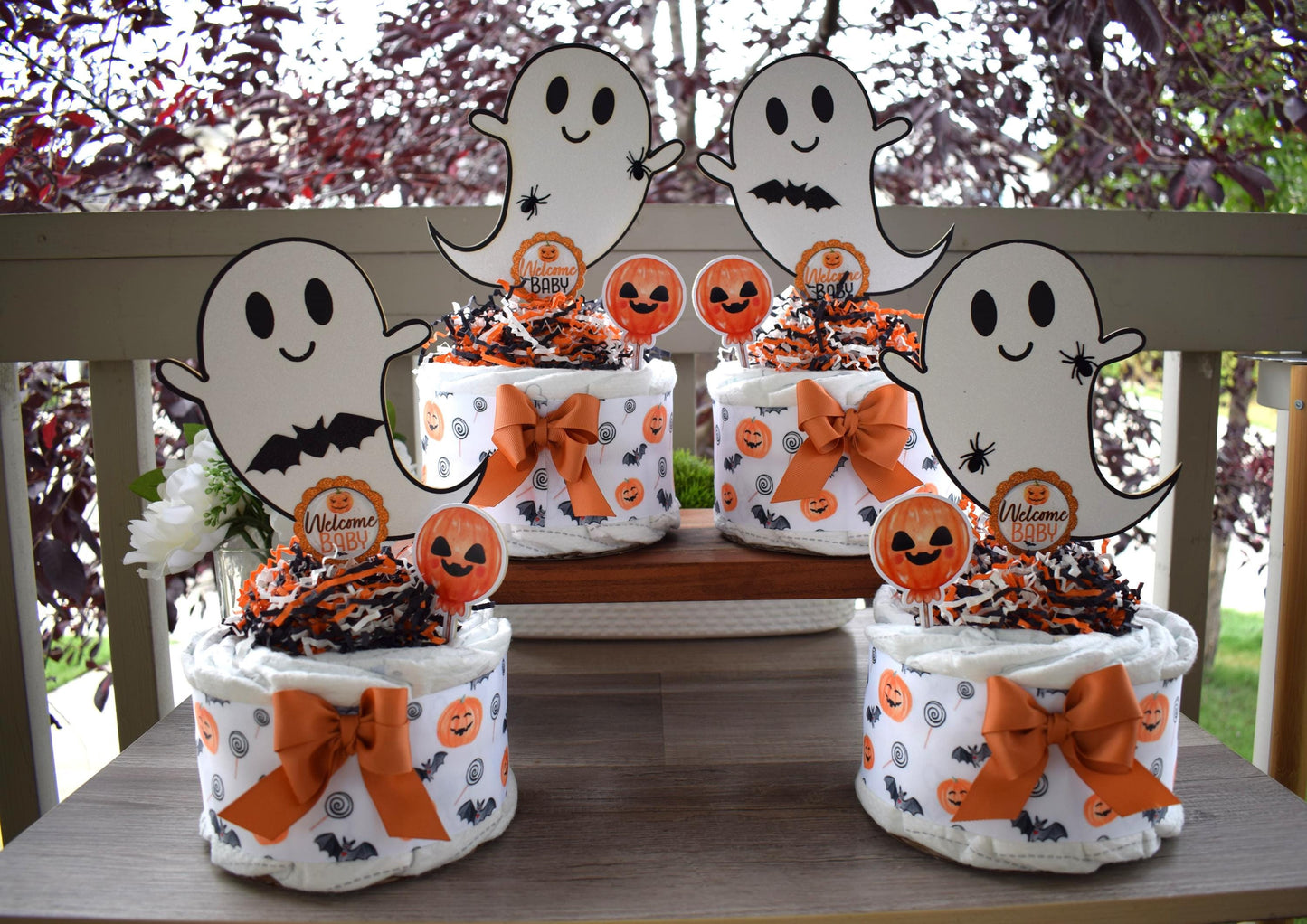 Halloween Pumpkin Ghost Mini Diaper Cake Baby Shower, Halloween Baby Shower Centerpieces Decoration, Orange Ghost Shower Party Decor