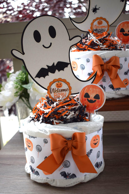 Halloween Pumpkin Ghost Mini Diaper Cake Baby Shower, Halloween Baby Shower Centerpieces Decoration, Orange Ghost Shower Party Decor