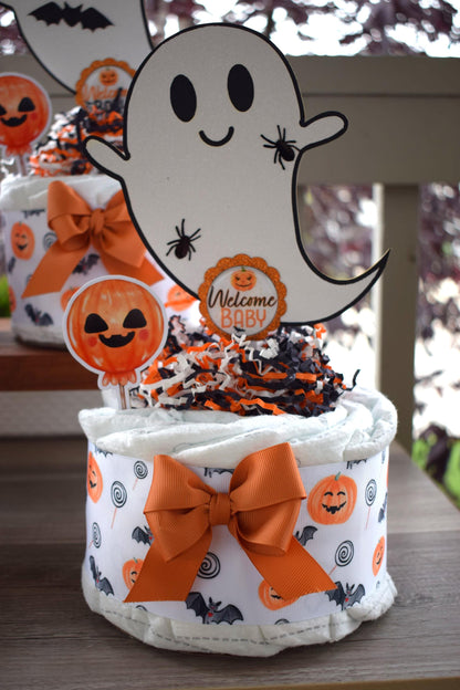 Halloween Pumpkin Ghost Mini Diaper Cake Baby Shower, Halloween Baby Shower Centerpieces Decoration, Orange Ghost Shower Party Decor