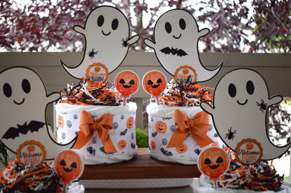 Halloween Pumpkin Ghost Mini Diaper Cake Baby Shower, Halloween Baby Shower Centerpieces Decoration, Orange Ghost Shower Party Decor