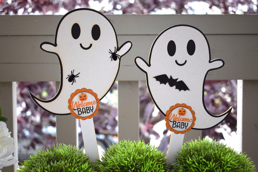 Halloween Ghost Cake Toppers, Baby Shower, Halloween Baby Shower, Centerpieces Decorations, Orange Ghost Shower Party Decor - S0011