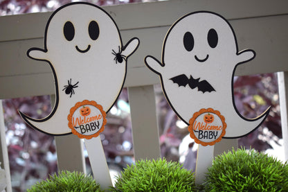 Halloween Ghost Cake Toppers, Baby Shower, Halloween Baby Shower, Centerpieces Decorations, Orange Ghost Shower Party Decor - S0011