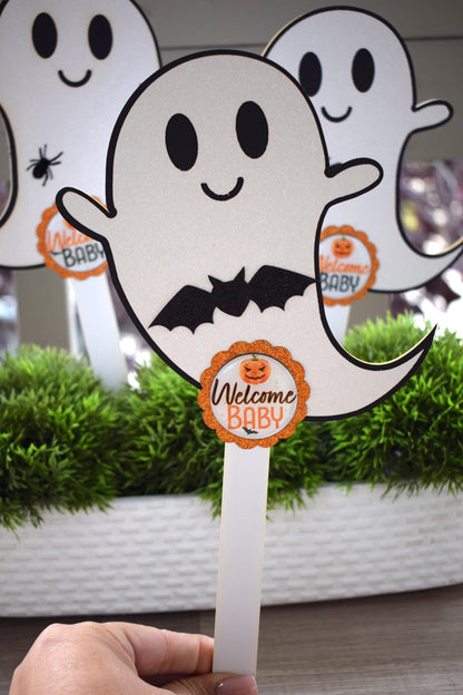 Halloween Ghost Cake Toppers, Baby Shower, Halloween Baby Shower, Centerpieces Decorations, Orange Ghost Shower Party Decor - S0011