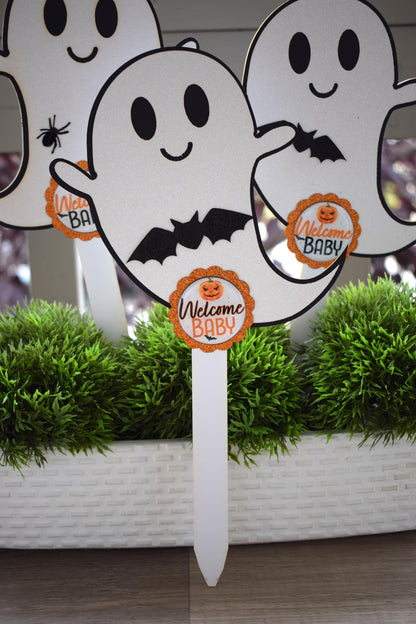 Halloween Ghost Cake Toppers, Baby Shower, Halloween Baby Shower, Centerpieces Decorations, Orange Ghost Shower Party Decor - S0011