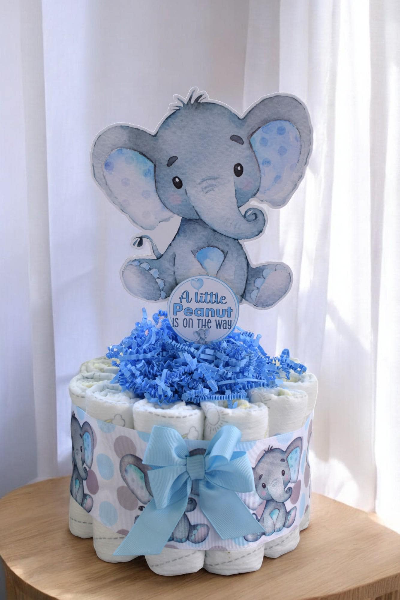 Blue Elephant Mini Diaper Cake Baby Shower, Baby Shower Centerpieces Decorations, Girls Room Nursery Decor, New Mom Gifts, Baby Shower Gift